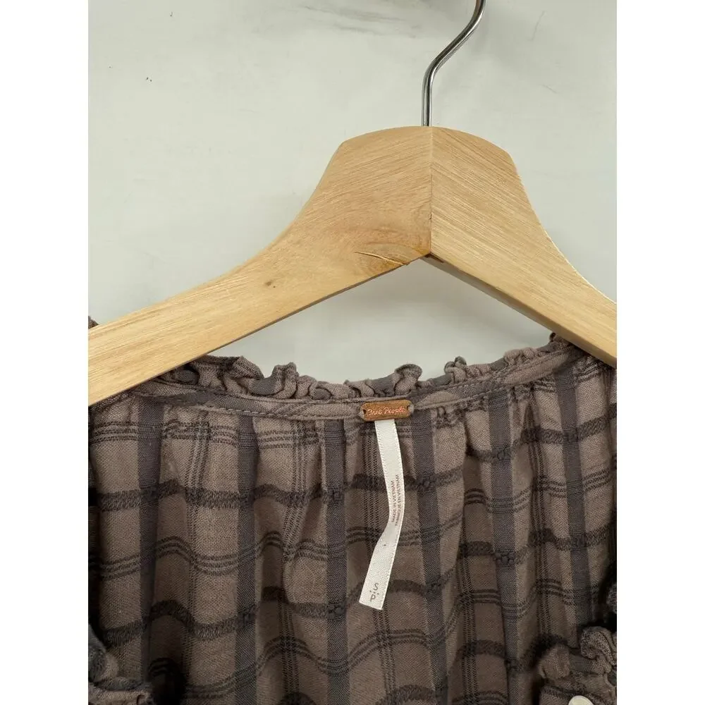 Free people Brown Plaid Button Down Edie Flannel Dress